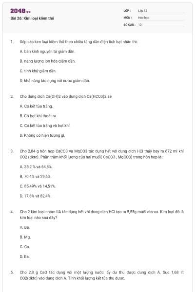 Bài 26: Kim loại kiềm thổ