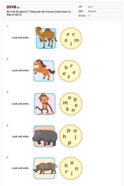 Bộ 5 đề thi giữa kì 1 Tiếng anh lớp 4 iLearn Smart start có đáp án (Đề 2)