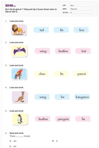 Bộ 5 đề thi giữa kì 1 Tiếng anh lớp 4 iLearn Smart start có đáp án (Đề 3)