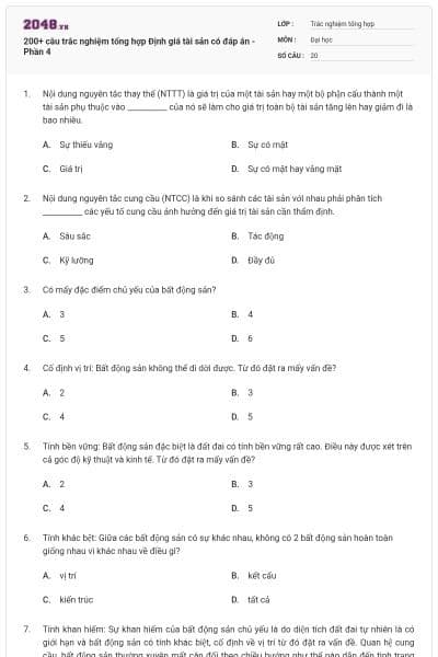 200+ câu trắc nghiệm tổng hợp Định giá tài sản có đáp án - Phần 4
