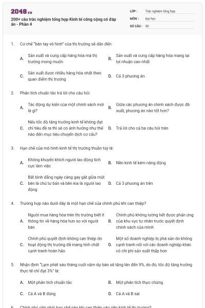 200+ câu trắc nghiệm tổng hợp Kinh tế công cộng có đáp án - Phần 4