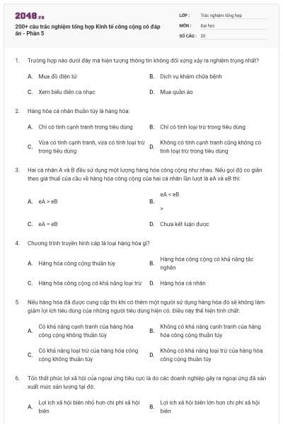 200+ câu trắc nghiệm tổng hợp Kinh tế công cộng có đáp án - Phần 5