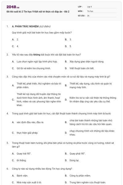 Đề thi cuối kì 2 Tin học 9 Kết nối tri thức có đáp án - Đề 2