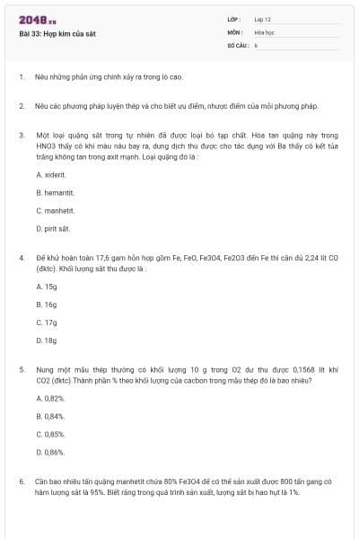 Bài 33: Hợp kim của sắt