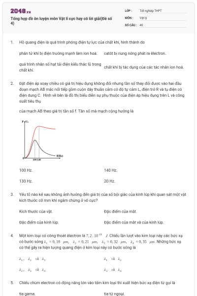 Tổng hợp đề ôn luyện môn Vật lí cực hay có lời giải(Đề số 4)