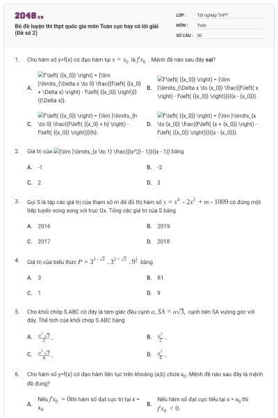 Bô đề luyện thi thpt quốc gia môn Toán cực hay có lời giải (Đề số 2)