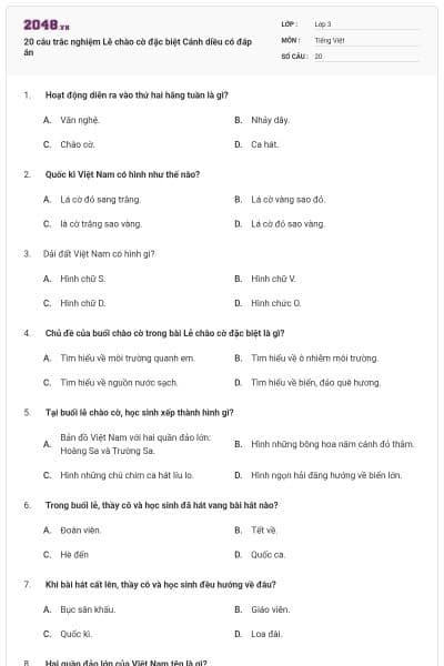 20 câu trắc nghiệm Lễ chào cờ đặc biệt Cánh diều có đáp án