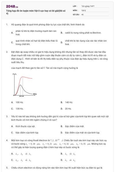 Tổng hợp đề ôn luyện môn Vật lí cực hay có lời giải(Đề số 4)