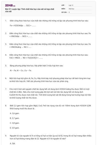 Bài 37: Luyện tập: Tính chất hóa học của sắt và hợp chất của sắt