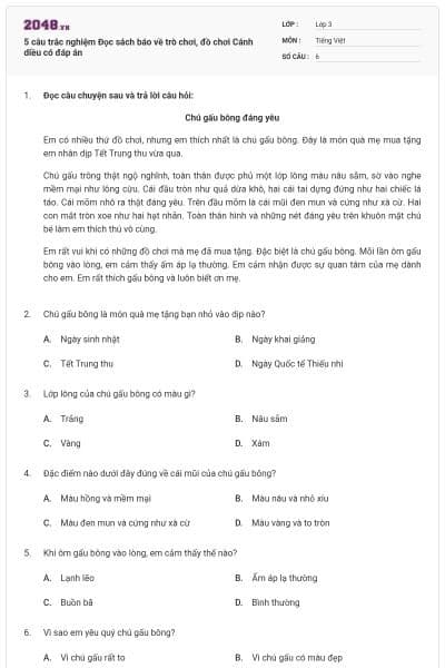 5 câu trắc nghiệm Đọc sách báo về trò chơi, đồ chơi Cánh diều có đáp án