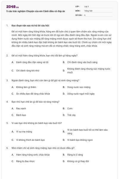 5 câu trắc nghiệm Chuyện của em Cánh diều có đáp án