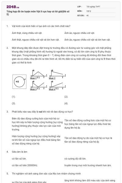 Tổng hợp đề ôn luyện môn Vật lí cực hay có lời giải(Đề số 5)