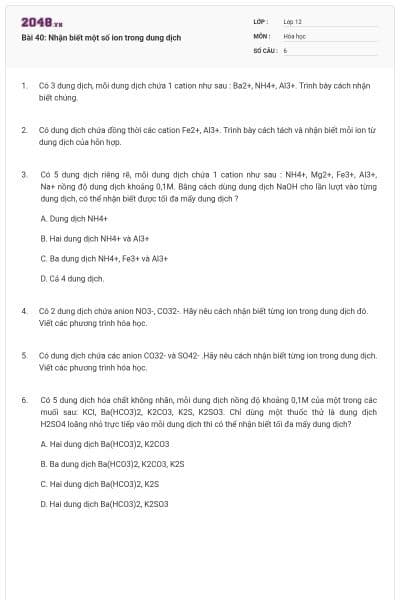 Bài 40: Nhận biết một số ion trong dung dịch