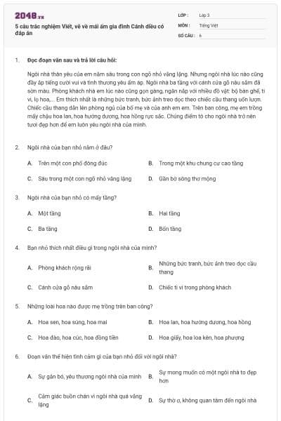 5 câu trắc nghiệm Viết, vẽ về mái ấm gia đình Cánh diều có đáp án