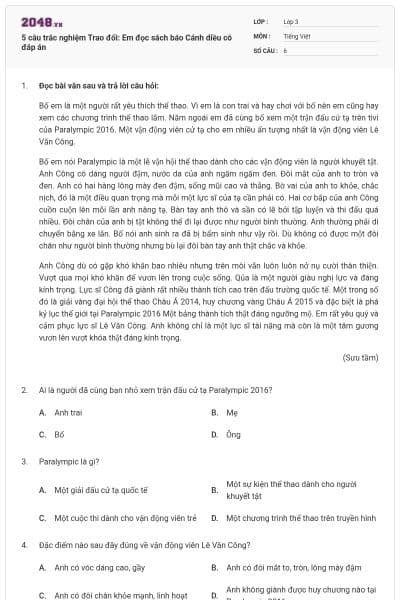 5 câu trắc nghiệm Trao đổi: Em đọc sách báo Cánh diều có đáp án