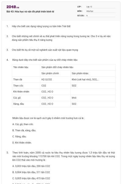 Bài 43: Hóa học và vấn đề phát triển kinh tế