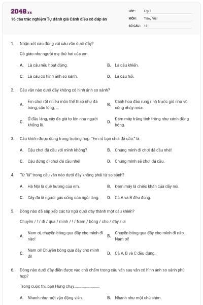 16 câu trắc nghiệm Tự đánh giá Cánh diều có đáp án