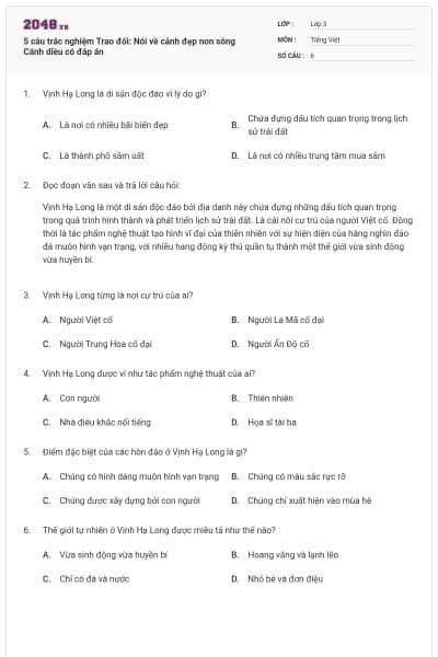 5 câu trắc nghiệm Trao đổi: Nói về cảnh đẹp non sông Cánh diều có đáp án