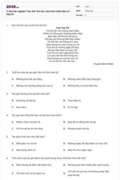 5 câu trắc nghiệm Trao đổi: Em đọc sách báo Cánh diều có đáp án