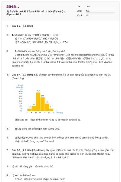 Bộ 5 đề thi cuối kì 2 Toán 9 Kết nối tri thức (Tự luận) có đáp án - Đề 2
