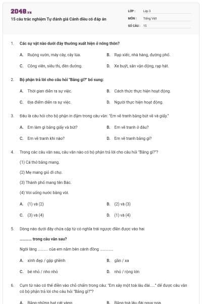 15 câu trắc nghiệm Tự đánh giá Cánh diều có đáp án