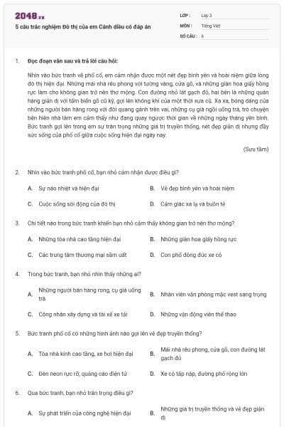 5 câu trắc nghiệm Đô thị của em Cánh diều có đáp án
