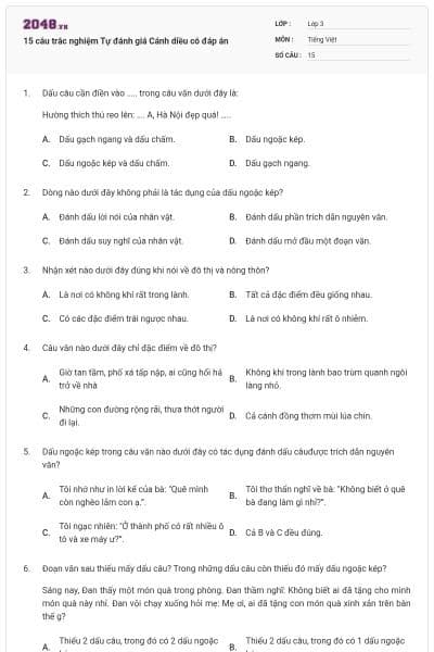 15 câu trắc nghiệm Tự đánh giá Cánh diều có đáp án