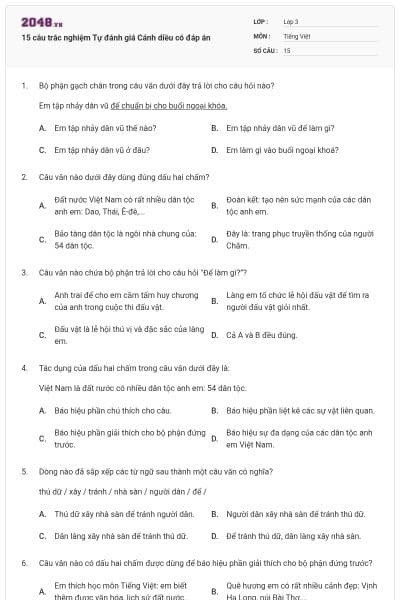 15 câu trắc nghiệm Tự đánh giá Cánh diều có đáp án