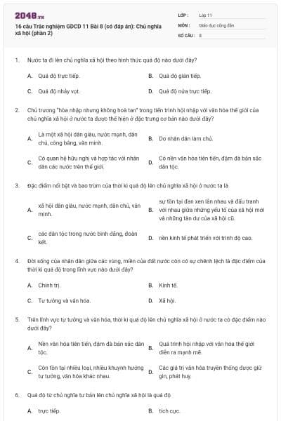 16 câu Trắc nghiệm GDCD 11 Bài 8 (có đáp án): Chủ nghĩa xã hội (phần 2)
