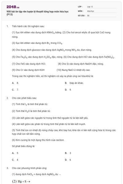 900 bài ôn tập rèn luyện lý thuyết tổng hợp môn hóa học (P13)