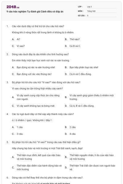 9 câu trắc nghiệm Tự đánh giá Cánh diều có đáp án