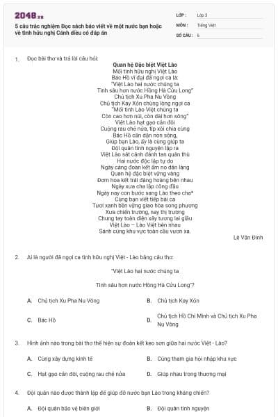 5 câu trắc nghiệm Đọc sách báo viết về một nước bạn hoặc về tình hữu nghị Cánh diều có đáp án