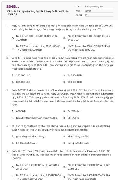 500+ câu trắc nghiệm tổng hợp Kế toán quốc tế có đáp án - Phần 13