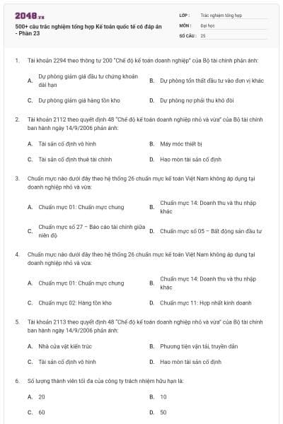 500+ câu trắc nghiệm tổng hợp Kế toán quốc tế có đáp án - Phần 23