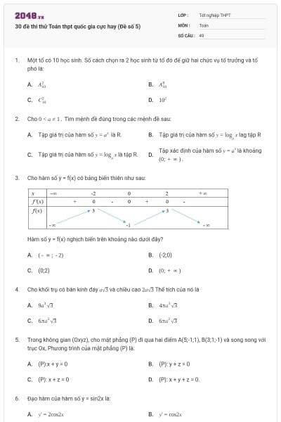 30 đề thi thử Toán thpt quốc gia cực hay (Đề số 5)