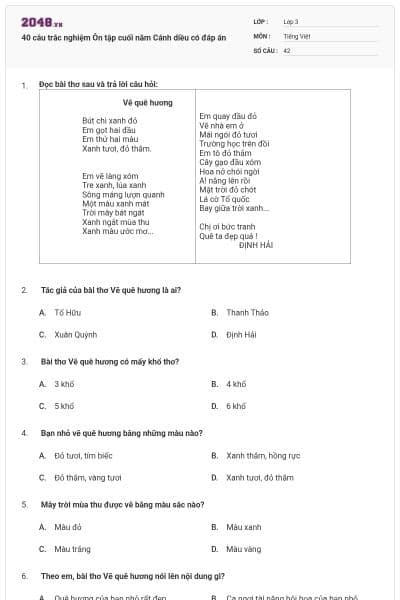 40 câu trắc nghiệm Ôn tập cuối năm Cánh diều có đáp án