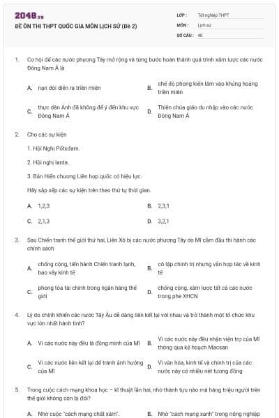 ĐỀ ÔN THI THPT QUỐC GIA MÔN LỊCH SỬ (Đề 2)