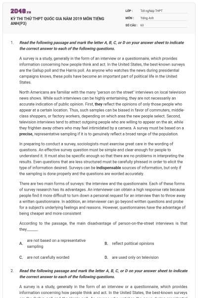 KỲ THI THỬ THPT QUỐC GIA NĂM 2019 MÔN TIẾNG ANH(P3)