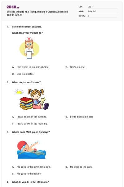 Bộ 5 đề thi giữa kì 2 Tiếng Anh lớp 4 Global Success có đáp án (Đề 3)
