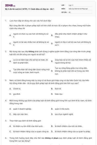 Bộ 3 đề thi cuối kì 2 KTPL 11 Cánh diều có đáp án - Đề 1