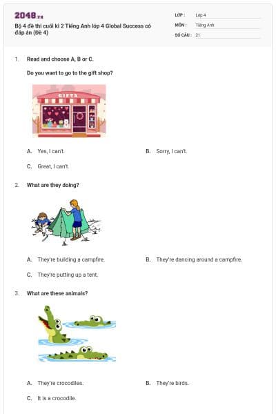 Bộ 4 đề thi cuối kì 2 Tiếng Anh lớp 4 Global Success có đáp án (Đề 4)
