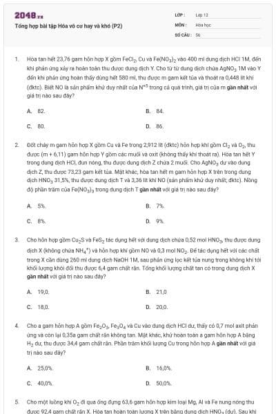 Tổng hợp bài tập Hóa vô cơ hay và khó (P2)