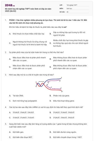 Đề minh hoạ tốt nghiệp THPT môn Sinh có đáp án năm 2025 (Đề 83)
