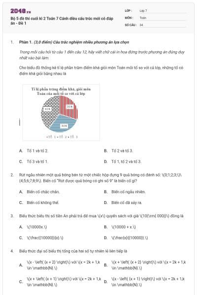 Bộ 5 đề thi cuối kì 2 Toán 7 Cánh diều cấu trúc mới có đáp án - Đề 1