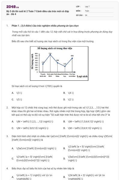 Bộ 5 đề thi cuối kì 2 Toán 7 Cánh diều cấu trúc mới có đáp án - Đề 4