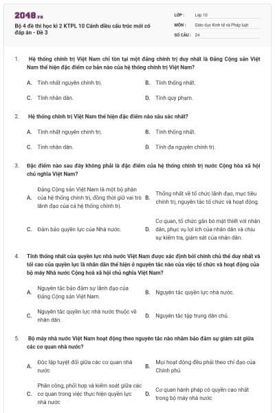 Bộ 4 đề thi học kì 2 KTPL 10 Cánh diều cấu trúc mới có đáp án - Đề 3
