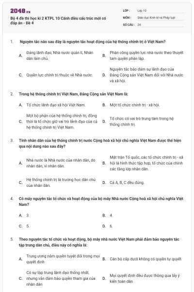 Bộ 4 đề thi học kì 2 KTPL 10 Cánh diều cấu trúc mới có đáp án - Đề 4