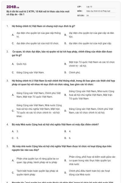 Bộ 6 đề thi cuối kì 2 KTPL 10 Kết nối tri thức cấu trúc mới có đáp án - Đề 1