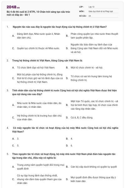 Bộ 4 đề thi cuối kì 2 KTPL 10 Chân trời sáng tạo cấu trúc mới có đáp án - Đề 1