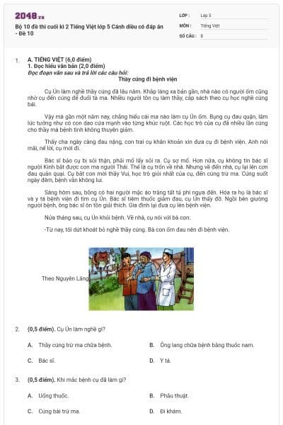 Bộ 10 đề thi cuối kì 2 Tiếng Việt lớp 5 Cánh diều có đáp án - Đề 10
